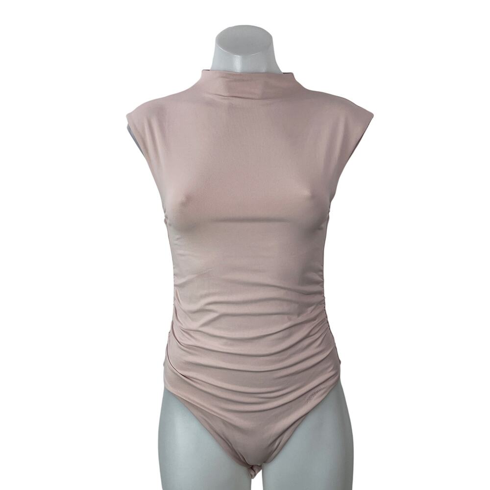 Aritzia Contour Fortify Women's Pink Sleeveless Cap Mock Neck Bodysuit Top S